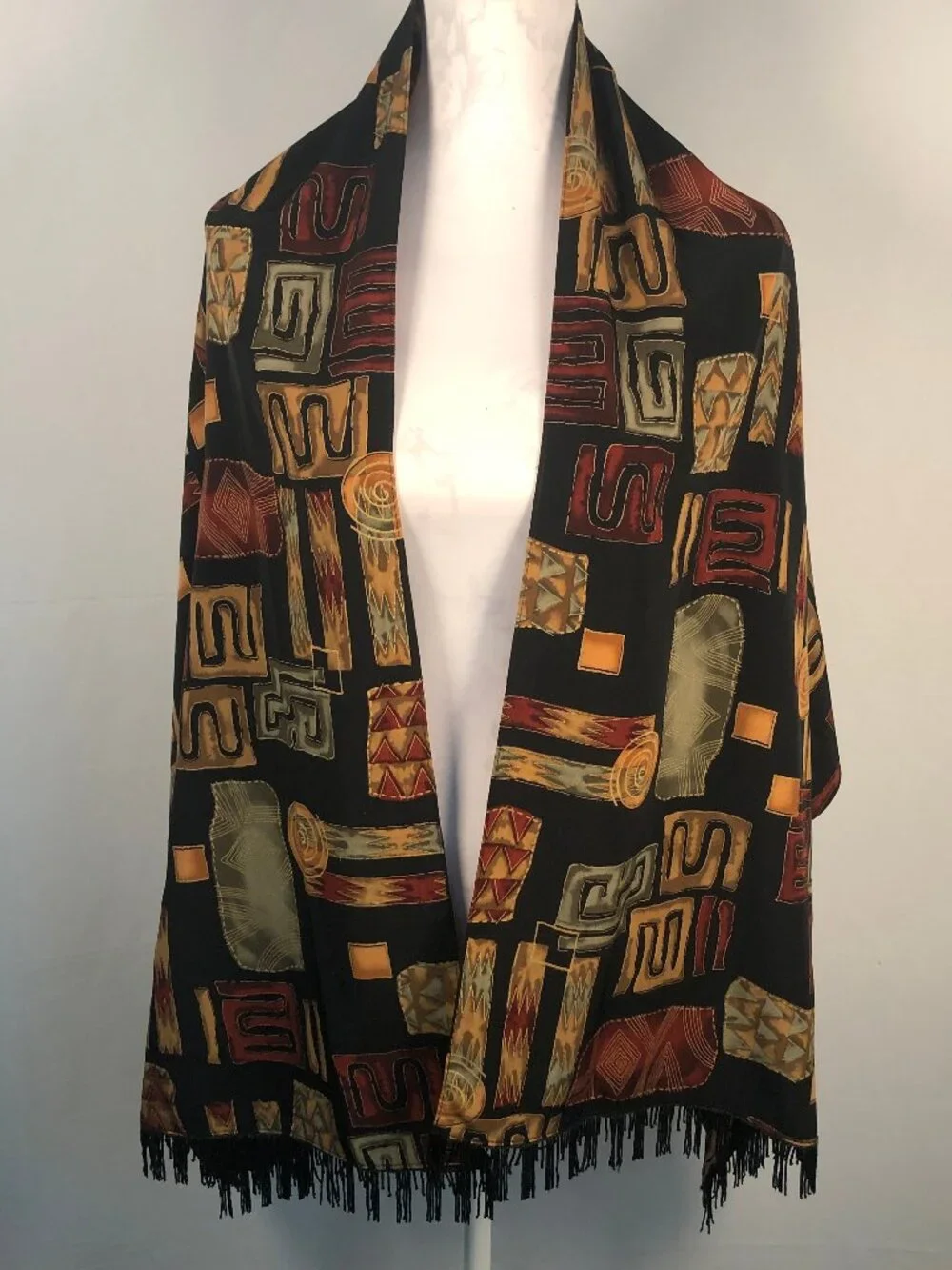 Vintage Tribal Geometric Shawl Wrap — Southwest Art Collector Scarf